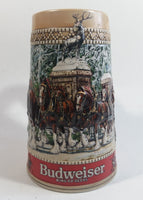 1987 Budweiser Holiday Stein Collection Collector's Series "The hitch parading through the familiar Anheuser-Busch Gates at Grant's Farm on a Brisk Wintery day." Ceramic Beer Stein - Handcrafted in Brazil by Ceramarte