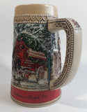 1987 Budweiser Holiday Stein Collection Collector's Series "The hitch parading through the familiar Anheuser-Busch Gates at Grant's Farm on a Brisk Wintery day." Ceramic Beer Stein - Handcrafted in Brazil by Ceramarte