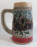 1987 Budweiser Holiday Stein Collection Collector's Series "The hitch parading through the familiar Anheuser-Busch Gates at Grant's Farm on a Brisk Wintery day." Ceramic Beer Stein - Handcrafted in Brazil by Ceramarte