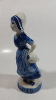 Vintage Delft Blue Holland Hand Painted 6" Tall Woman Figure - Has Repairs