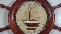 Vintage Cotre Aurique Sail Boat Ship Cloth and Wood Wooden Ships Wheel 16" Diameter