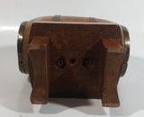 Vintage Heavy Solid Wood Brass Banded Miniature 6" Long Whiskey Liquor Barrel on Table Style Stand