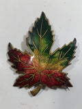 Vintage Enameled Red Green Yellow Autumn Maple Leaf Brooch Pin