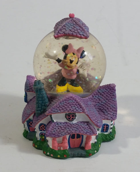 Disney Parks Authentic Original Minnie Mouse on House Miniature 3 1/8" Tall Snow Globe Collectible