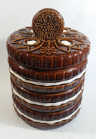 Vintage Stacked Cookies Ceramic Hand Painted Dark Brown and White Cookie Jar