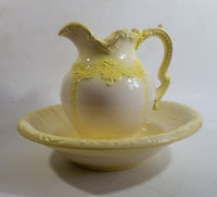 Vintage 1970s Arnels Yellow and White Ceramic Glazed Pitcher and Bowl