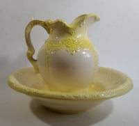 Vintage 1970s Arnels Yellow and White Ceramic Glazed Pitcher and Bowl