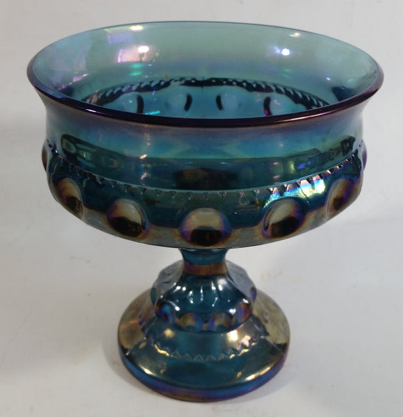 Vintage Indiana Blue Purple Iridescent Rainbow 5 1/4" Tall Carnival Glass Pedestal Style Thumbprint Compote Candy Dish