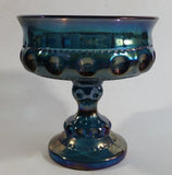Vintage Indiana Blue Purple Iridescent Rainbow 5 1/4" Tall Carnival Glass Pedestal Style Thumbprint Compote Candy Dish