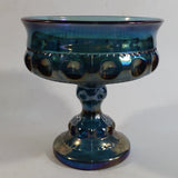 Vintage Indiana Blue Purple Iridescent Rainbow 5 1/4" Tall Carnival Glass Pedestal Style Thumbprint Compote Candy Dish