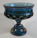 Vintage Indiana Blue Purple Iridescent Rainbow 5 1/4" Tall Carnival Glass Pedestal Style Thumbprint Compote Candy Dish