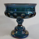 Vintage Indiana Blue Purple Iridescent Rainbow 5 1/4" Tall Carnival Glass Pedestal Style Thumbprint Compote Candy Dish