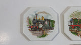 Vintage 19th Century Locomotive Train Scenes Octagon Shaped Ceramic Coaster Tiles Set of Railroad Collectibles