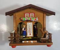 Vintage Western Germany Christmas Themed Black Forest Bavarian House Homestead Shaped Wooden and Plastic Thermometer with Man and Woman 5" Tall