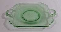 Antique Green Uranium Glass Flat Square Serving Dish with Handles