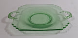 Antique Green Uranium Glass Flat Square Serving Dish with Handles