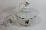 Vintage Artcraft of Montreal White Porcelain Gold Trimmed Dog Themed 8" Tall Swag Lamp Hanging Light Shade Fixture