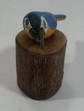 Tiny Miniature Blue White Yellow Parrot Bird Wood Craving 2" Tall