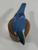 Tiny Miniature Blue White Yellow Parrot Bird Wood Craving 2" Tall