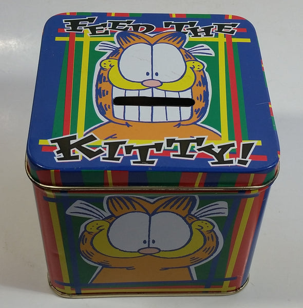 Paws Jim Davis Garfield "Feed The Kitty" Tin Metal Coin Bank Cartoon Collectible