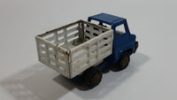 Vintage 1960s Louis Marx Blue and White Stake Bed Dumping Farm Truck Pressed Steel Toy Car Vehicle