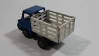 Vintage 1960s Louis Marx Blue and White Stake Bed Dumping Farm Truck Pressed Steel Toy Car Vehicle