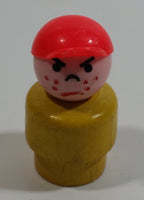 Vintage Fisher Price Little People Angry Mad Freckled Boy with Red Cap Yellow Wood Toy Figure