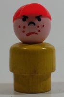 Vintage Fisher Price Little People Angry Mad Freckled Boy with Red Cap Yellow Wood Toy Figure