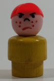 Vintage Fisher Price Little People Angry Mad Freckled Boy with Red Cap Yellow Wood Toy Figure