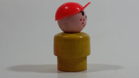 Vintage Fisher Price Little People Angry Mad Freckled Boy with Red Cap Yellow Wood Toy Figure