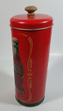 Drink Coca-Cola 9 1/4" Tall Red Embossed Tin Metal Straw Holder Container with Wood Handle Lid