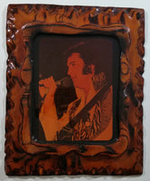 Vintage Elvis Presley in White Suit Photograph 13" x 16" Lacquered Burl Wood Frame