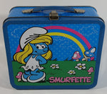 2010 Peyo The Smurfs Smurfette Blue Embossed Tin Metal Lunch Box