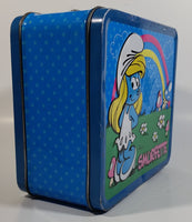 2010 Peyo The Smurfs Smurfette Blue Embossed Tin Metal Lunch Box