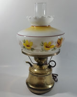 Antique Brass Base Porcelain Milk Glass Style Bulb Flower Shape Shade with Frosted Flume Electric Plug In Lamp Light