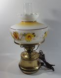 Antique Brass Base Porcelain Milk Glass Style Bulb Flower Shape Shade with Frosted Flume Electric Plug In Lamp Light