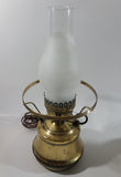 Antique Brass Base Porcelain Milk Glass Style Bulb Flower Shape Shade with Frosted Flume Electric Plug In Lamp Light