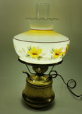 Antique Brass Base Porcelain Milk Glass Style Bulb Flower Shape Shade with Frosted Flume Electric Plug In Lamp Light