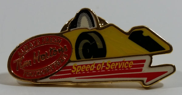 Tim Hortons Speed of Service Formula One Race Car Shaped Enamel Metal Lapel Pin