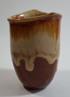 Studio Art Pottery Brown and Tan Drip Glaze 4 1/2" Tall Vase