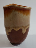 Studio Art Pottery Brown and Tan Drip Glaze 4 1/2" Tall Vase