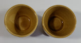 Set of 2 Vintage Tan Glazed Ceramic Pottery Egg Cups with Wooden Base