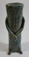 Dark Green Glazed Cactus Hands Crossed 7" Tall Pottery Vase