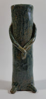 Dark Green Glazed Cactus Hands Crossed 7" Tall Pottery Vase