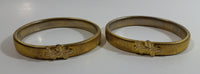 Set of 2 Butterfly Themed Brass Gold Tone Stretchy Spring Like Metal Bracelets