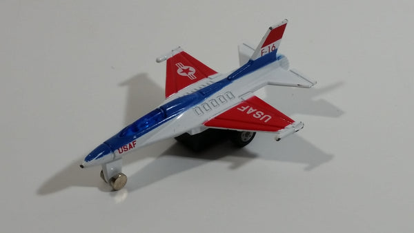 USAF F-16 Fighter Jet Red White Blue Pullback Motorized Friction Die Cast Toy Car Vehicle