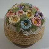 Colorful Flower Themed Woven Basket Container with Lid