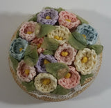 Colorful Flower Themed Woven Basket Container with Lid