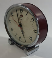 Vintage 1960s Polaris Dark Red Maroon Oval Shaped Windup Alarm Clock