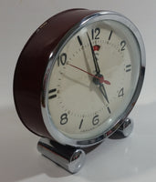 Vintage 1960s Polaris Dark Red Maroon Oval Shaped Windup Alarm Clock